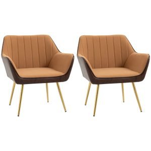 HOMCOM Accent Chairs Velvet Armchairs for Living Room Set of 2 Light Brown