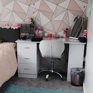 120cm White Computer Desk PC Table Workstation 3 Shelf Desk Drawers Storage Tidy