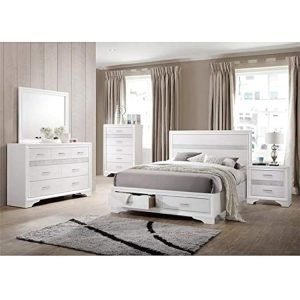 5-Piece Wood Queen Storage Bedroom Set with Queen Size Bed / 2-Drawer Nightstand / 7-Drawer Dresser / 5-Drawer Chest / 36" x 46" Mirror in Pristine White Finish