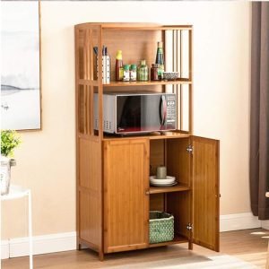 shelf Solid wood bamboo kitchen rack, household multi-layer microwave oven rack